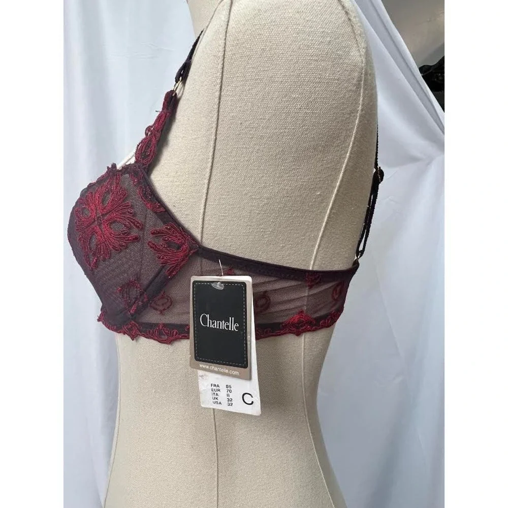 NWT! Chantelle Champs Elysees Lace Unlined Demi‎ Bra (Camaieu Red 32C)